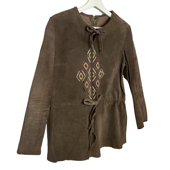 Cortefiel Tops - Vintage 1970s Cortefiel Brown Suede Leather Tunic Boho Hippie Festival Retro M